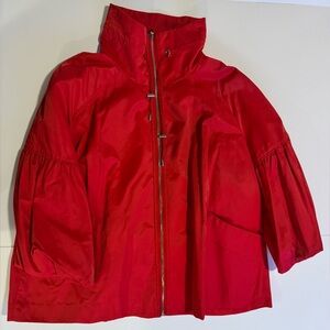 Anne Klein Bold Red Utility Swing Cape High Neck Jacket Statement